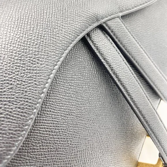 Dior Black Grained GHW Medium Saddle Bag w/ Strap - Picture 9 of 10